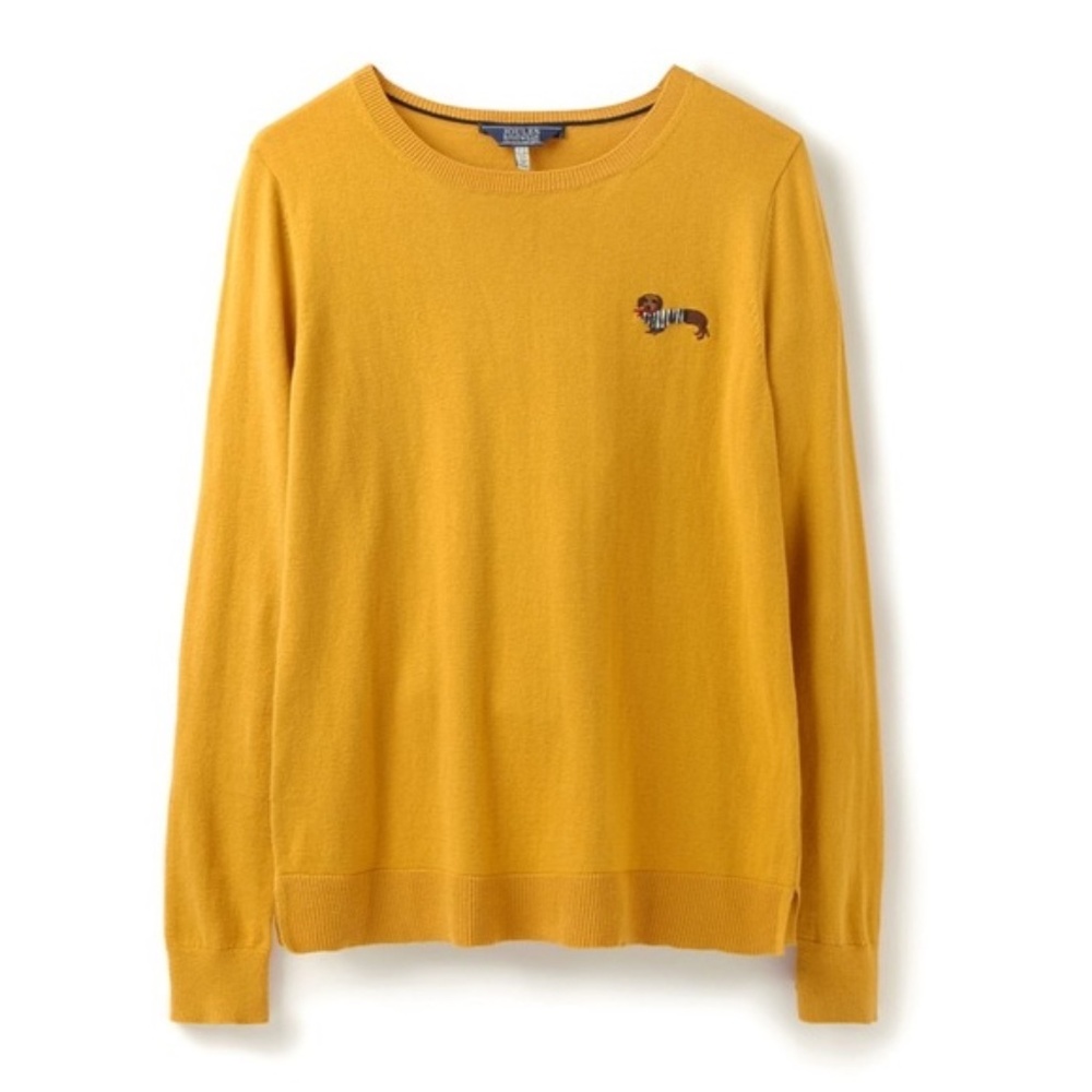 Joules Crew Neck Jumper Mustard Gold Dachshund Sausage Dog Size US8 UK12 EU40